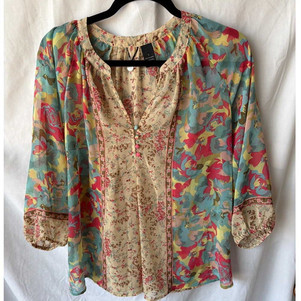 BKE Boutique Floral‎ Chiffon Blouse Multicolor Cottagecore Romantic BohoSmall